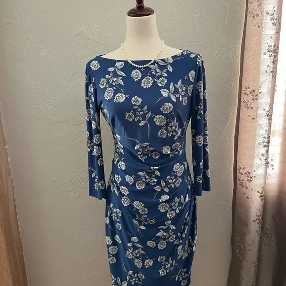 chaps blue floral dress Sky Blue Ruched Tiered Sleeveless Maxi Dress